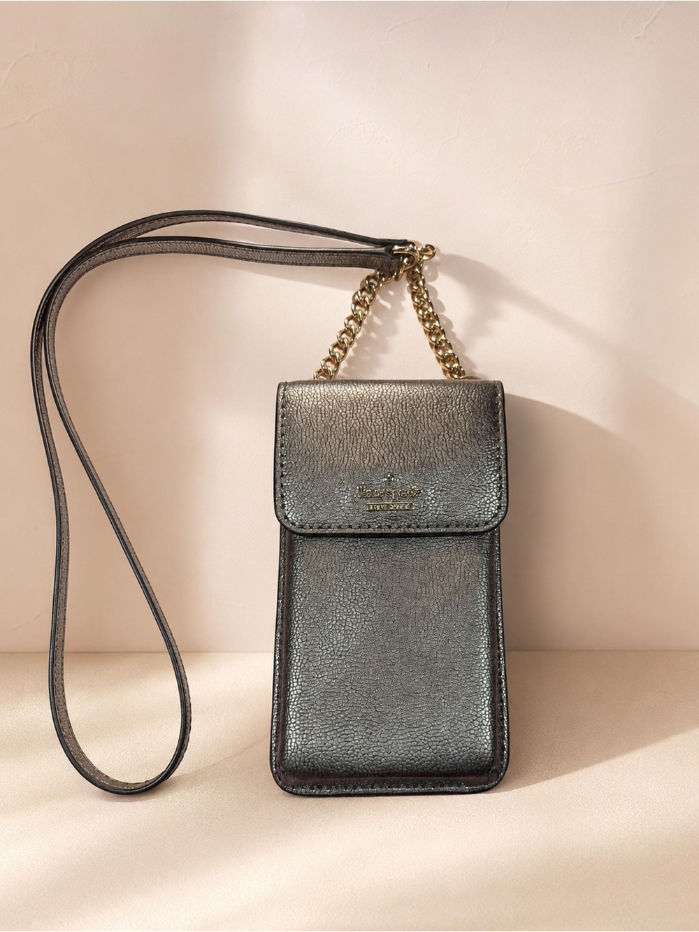 Metallic Crossbody Phone Pouch with Chain Strap